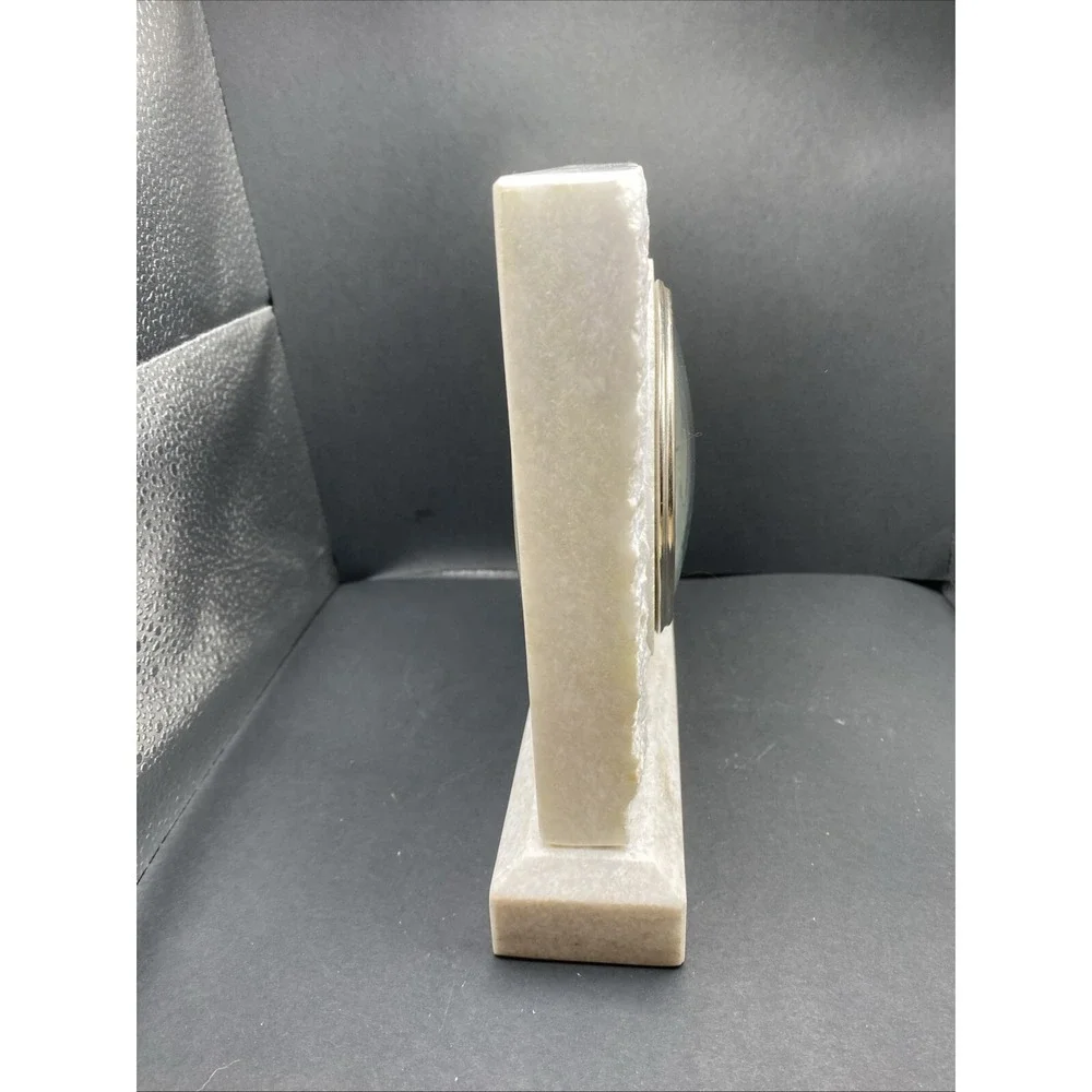 White Marble Mantle Desk Clock Alabaster Heavy Works